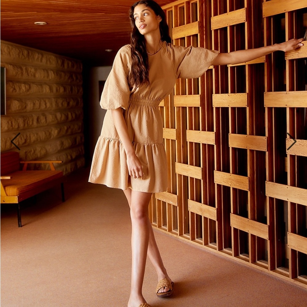 NEW: Madewell Seersucker Puff-Sleeve Cutout Mini Dress in XXL